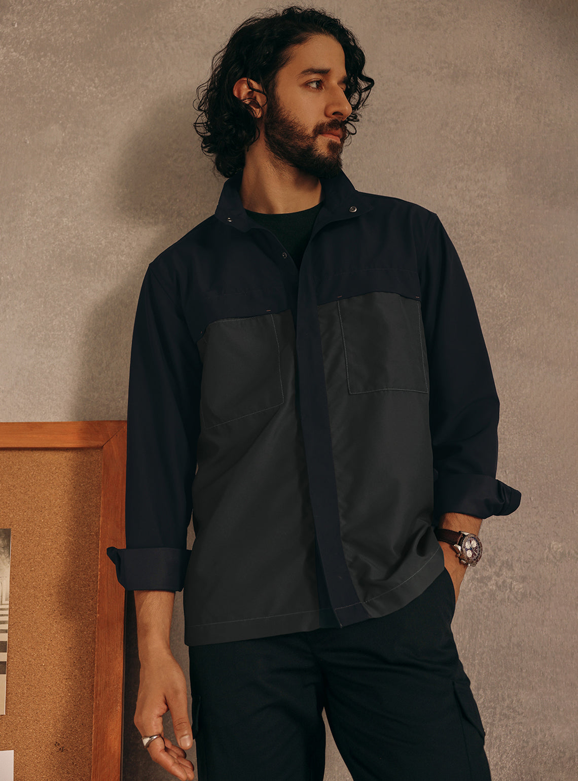 Midnight Navy Poly Twill Overshirt