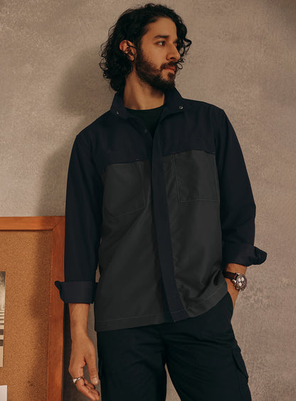 Midnight Navy Poly Twill Overshirt