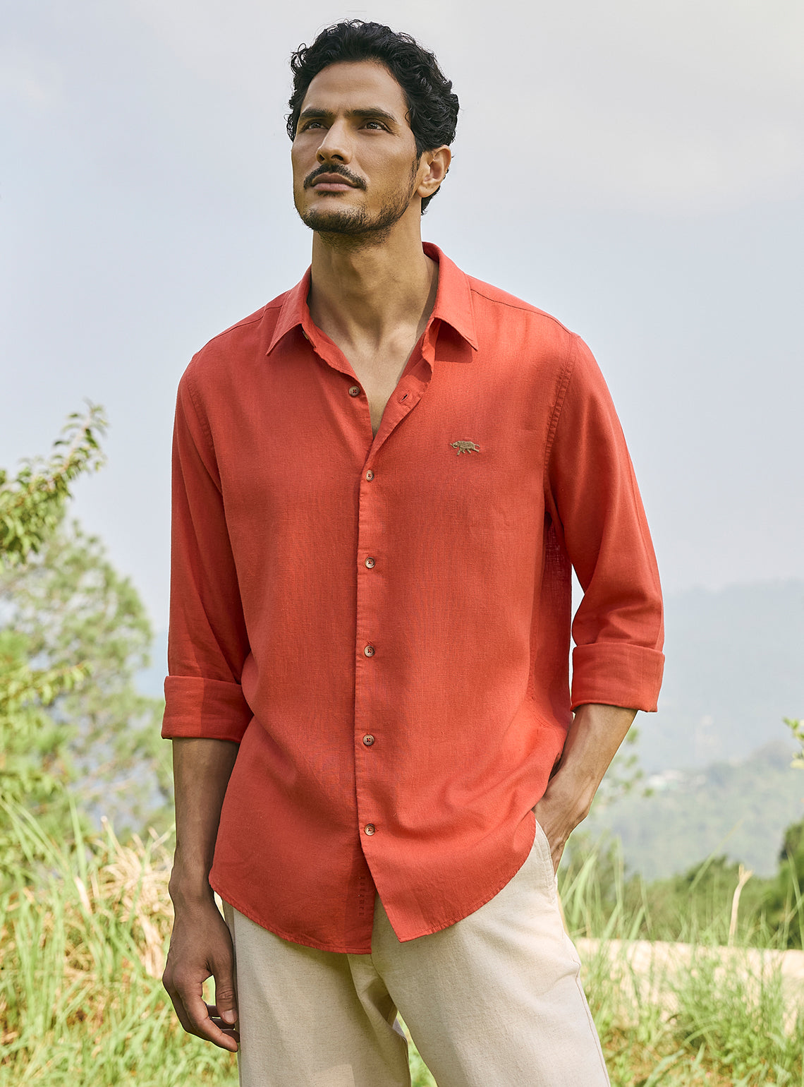 Dusk Orange Lyocell Linen Shirt
