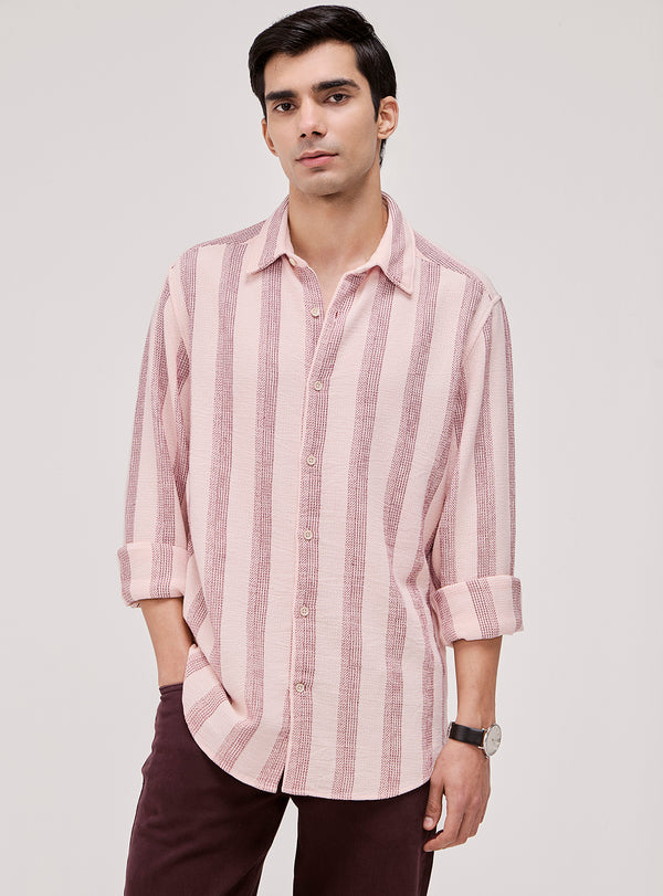 Garnet Red Cotton Dobby Shirt