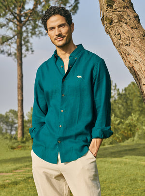 Serpentine Teal European Linen Shirt