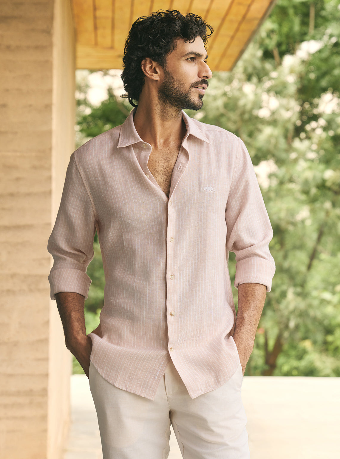 Blush Pink Stripe Linen Tencel Shirt
