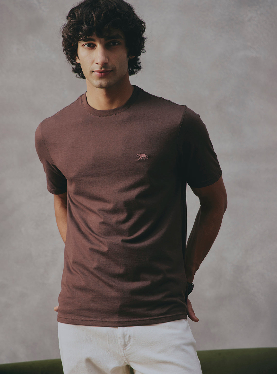 Walnut Brown Cotton Blend Crewneck