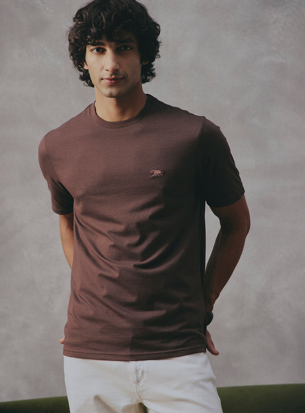 Walnut Brown Cotton Blend Crewneck
