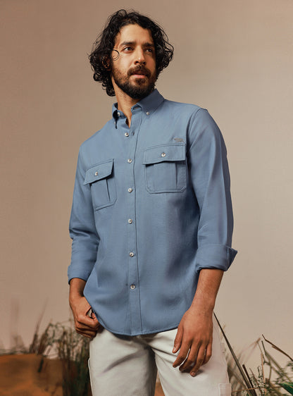 Coastal Blue Cotton Twill Shirt