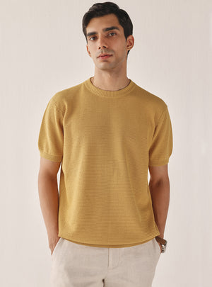 Gold Mustard Cotton Textured Crew
