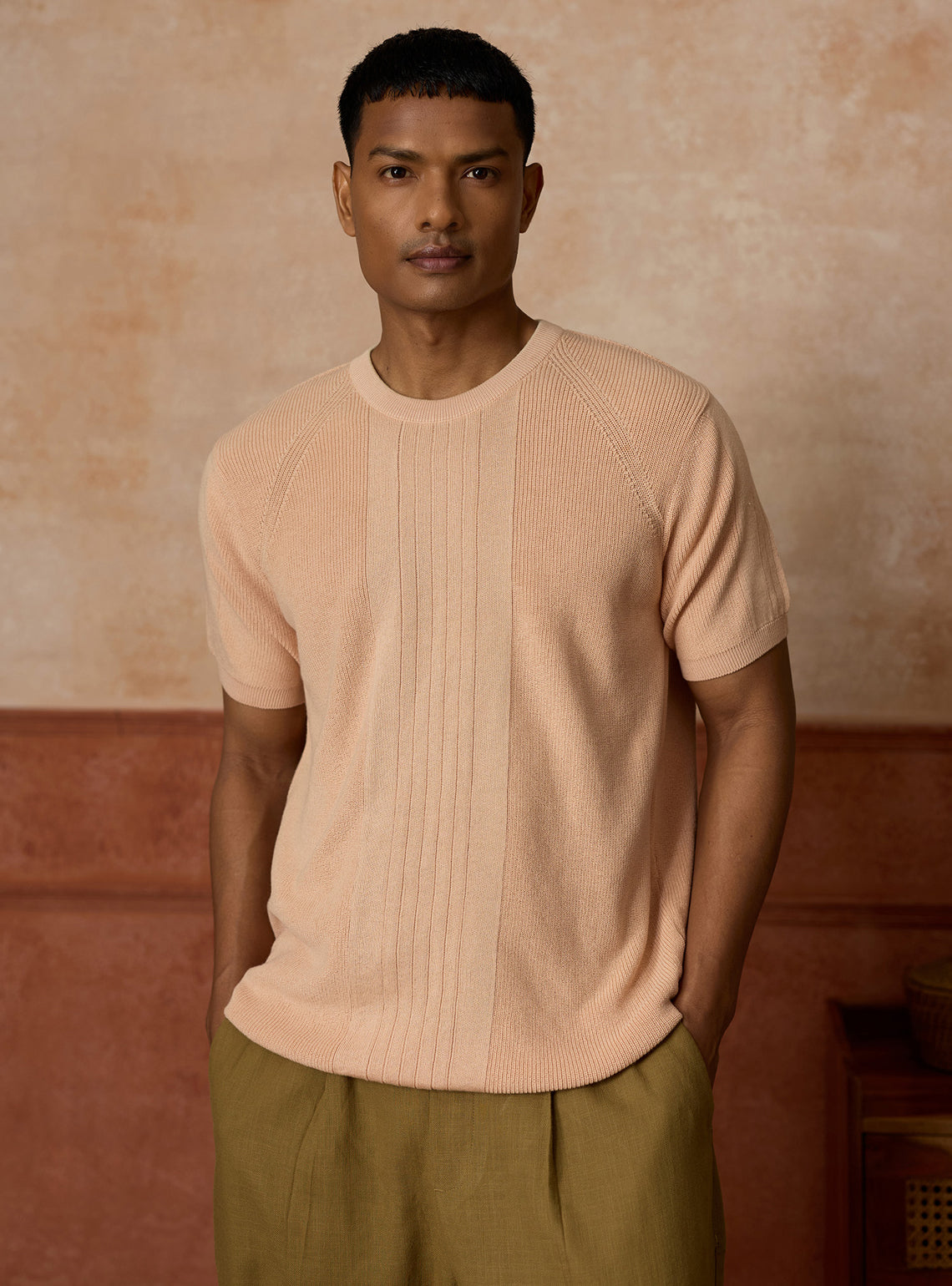 Dune Beige Cotton Textured Crewneck