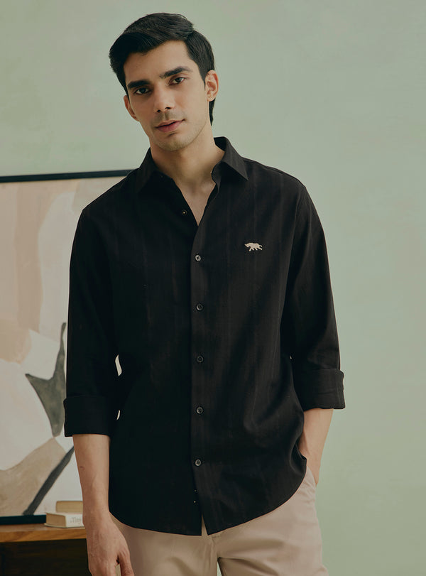 Peppercorn Black Cotton Dobby Shirt