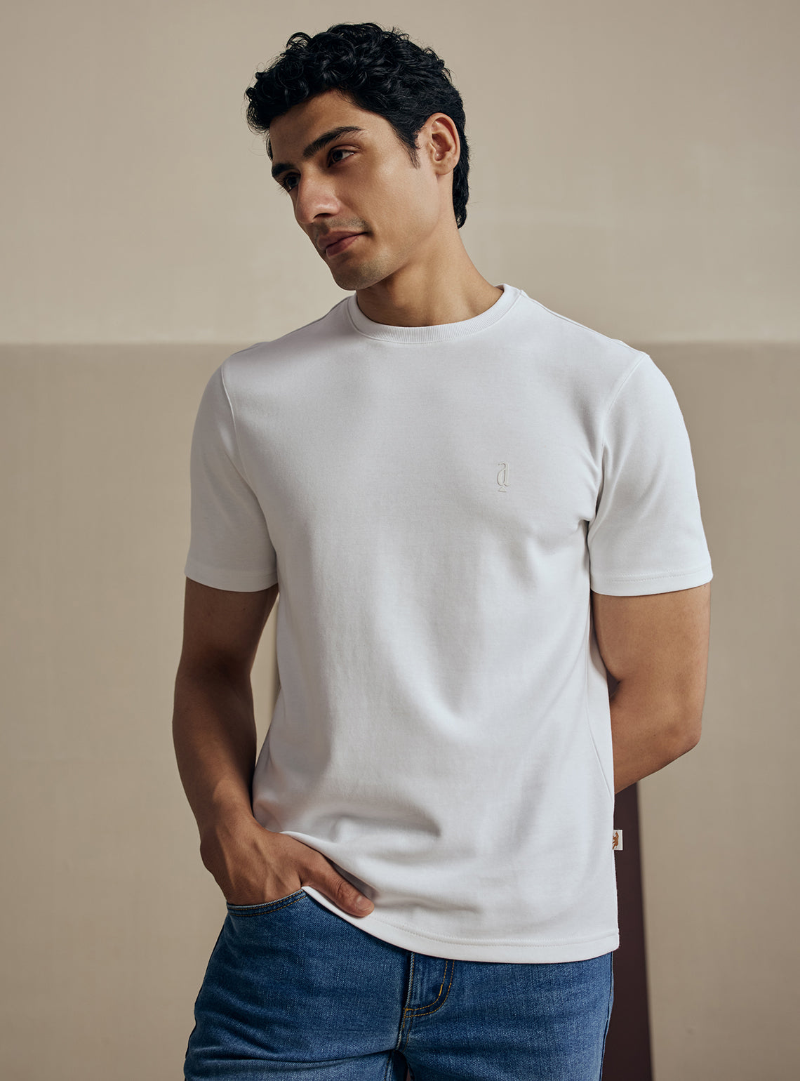 Winter White Cotton Blend Crewneck