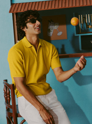 Bellini Yellow Cotton Polo Pointelle