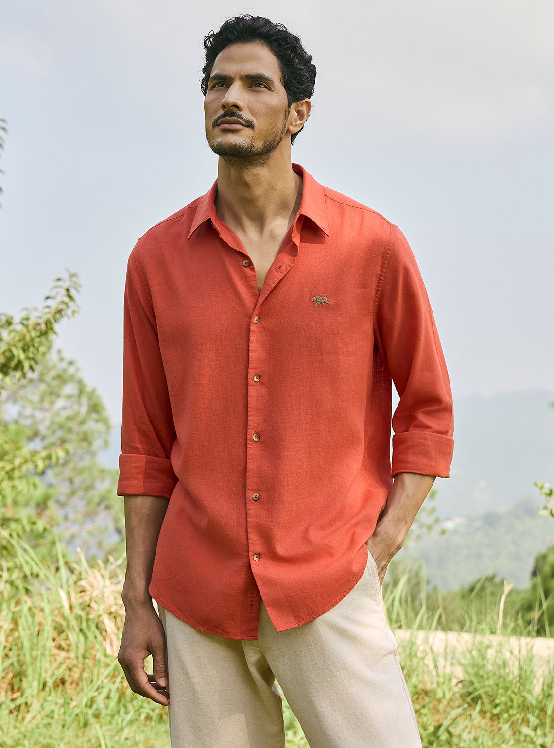 Dusk Orange Lyocell Linen Shirt