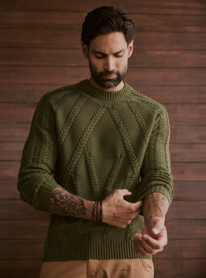 Canopy Olive Cable Cotton Wool Pullover