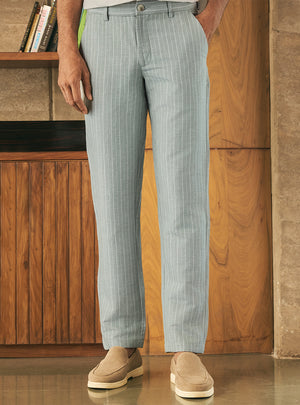 Harbour Green Linen Stripe Trousers