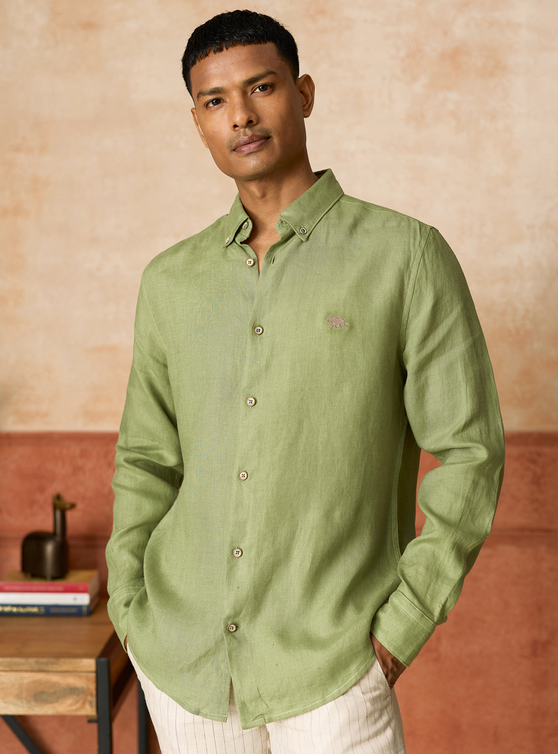 Avocado Green European Linen Shirt