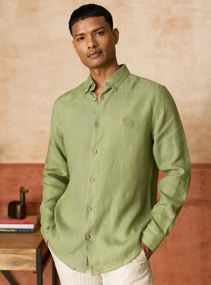 Avocado Green European Linen Shirt