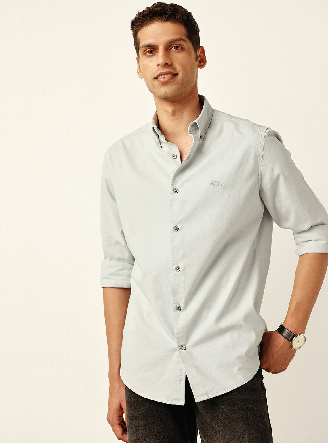 Timeless Stone Grey Cotton Oxford Shirt