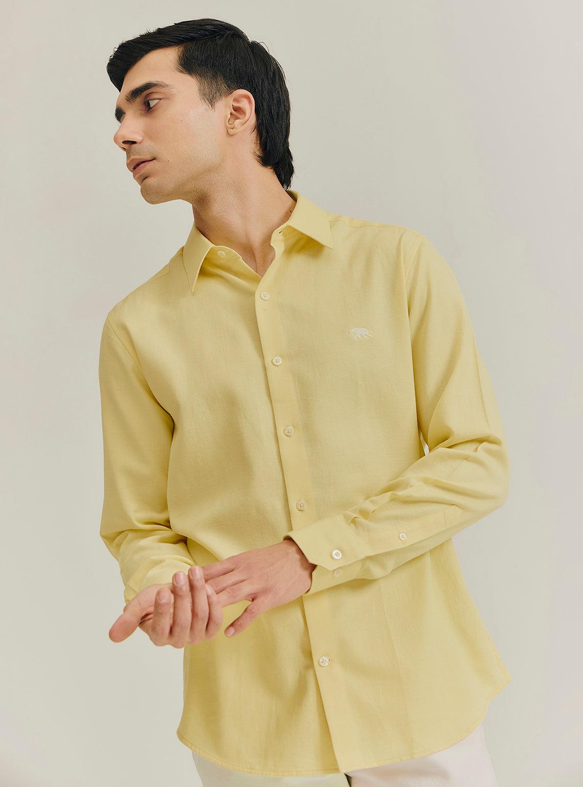 Lemon Yellow Cotton Dobby Shirt