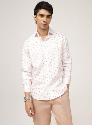 Coral Flora Print Cotton Shirt