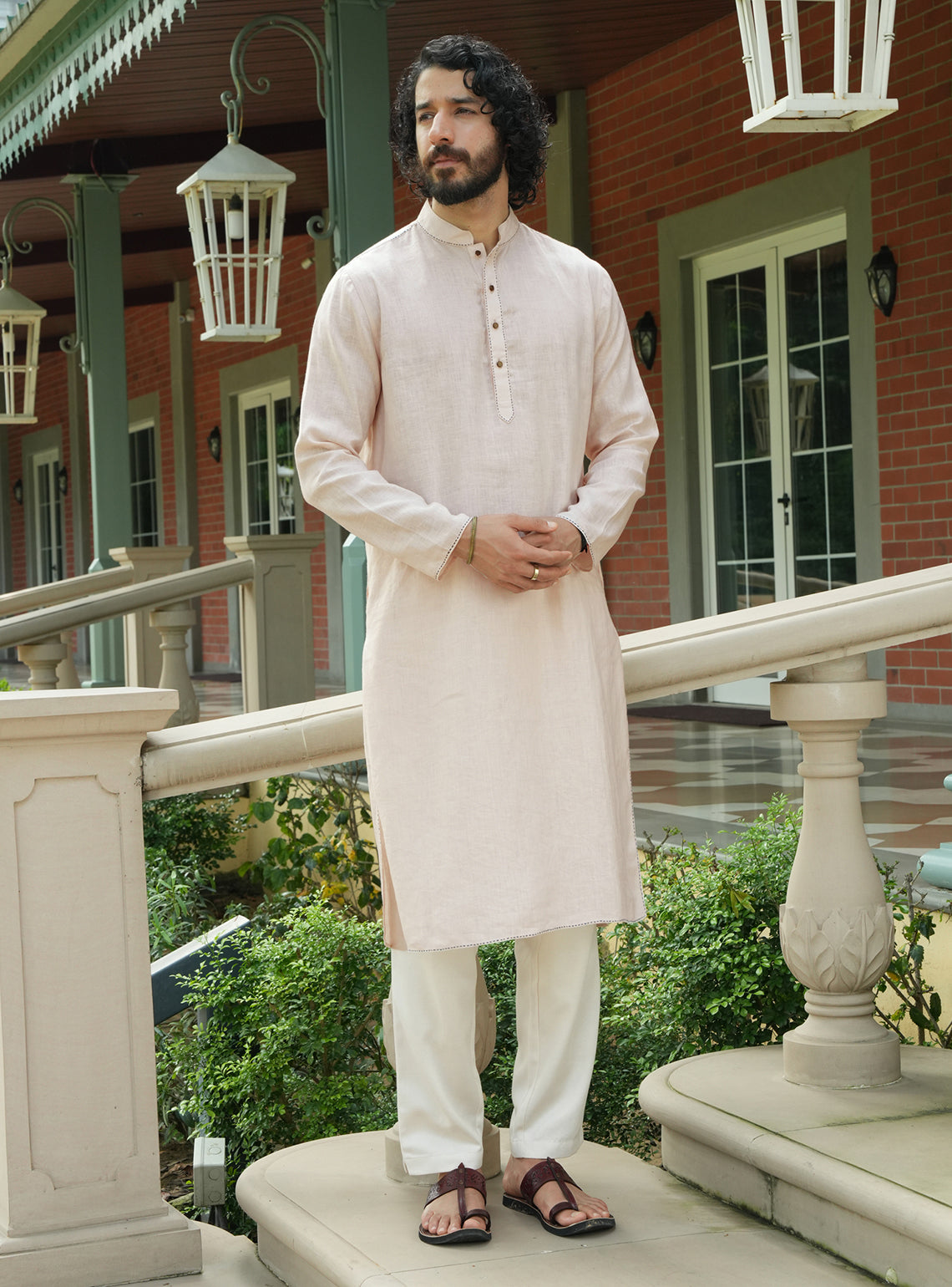 Dhav Beige Linen Kurta