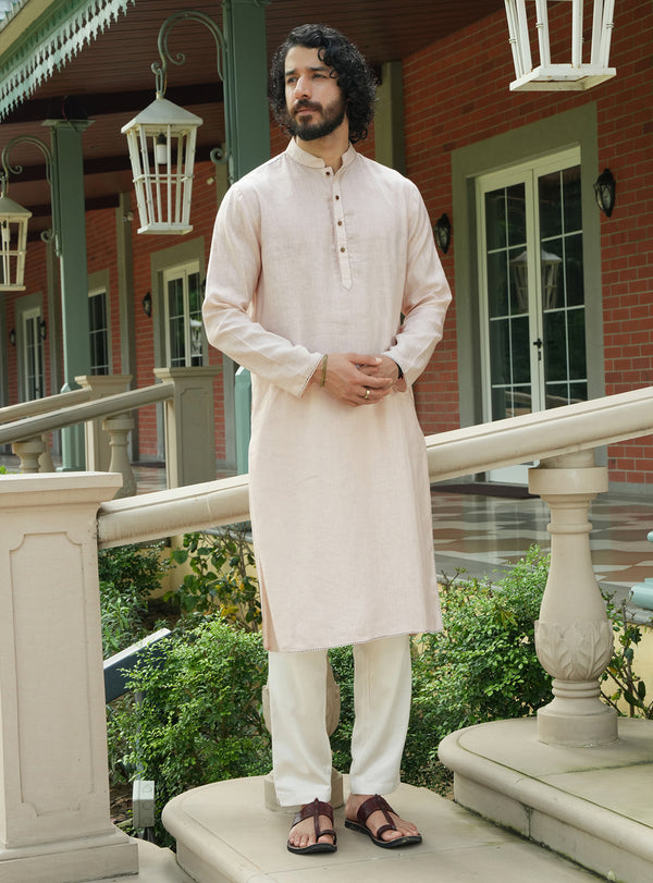Dhav Beige Linen Kurta