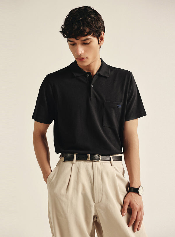 Ink Black Cotton Pocket Polo