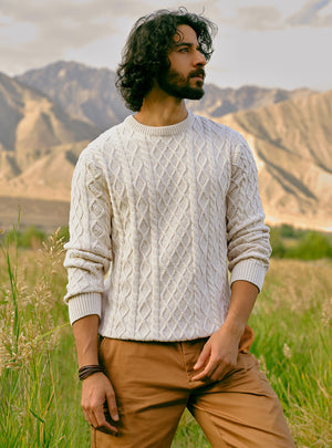 Snowy Off-White Cotton Melange Pullover