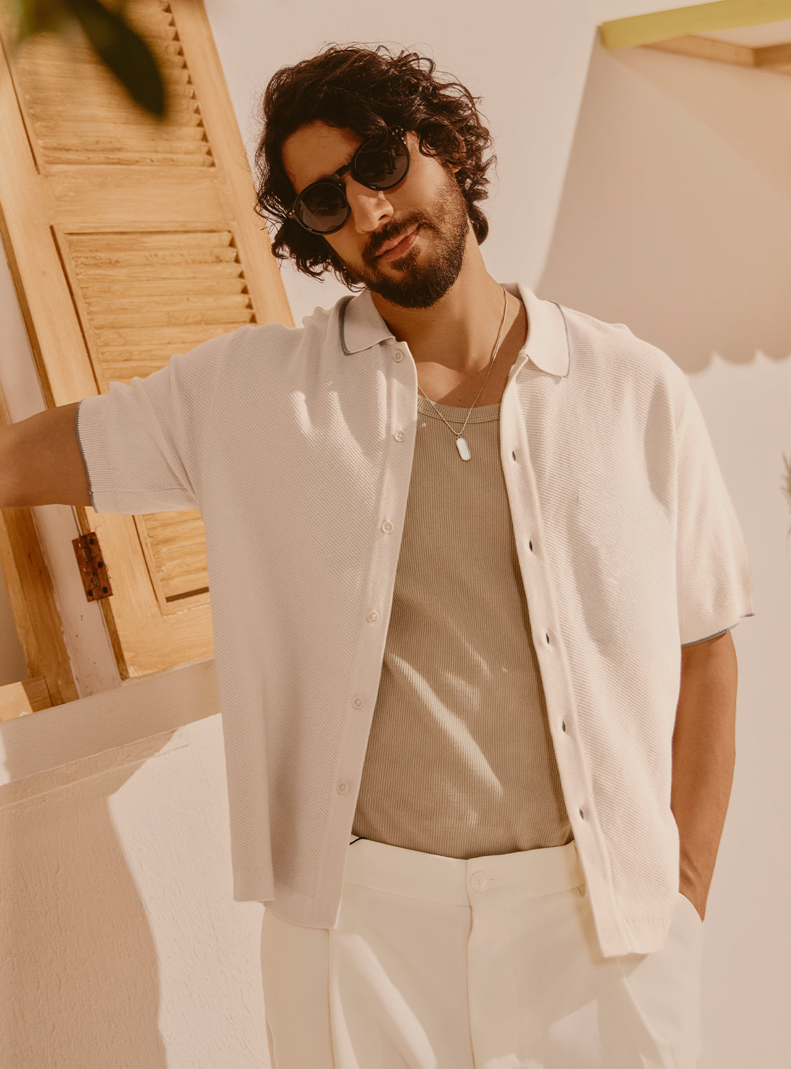 Barcelona Off-White Cotton Knit Shirt