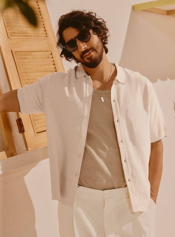 Barcelona Off-White Cotton Knit Shirt