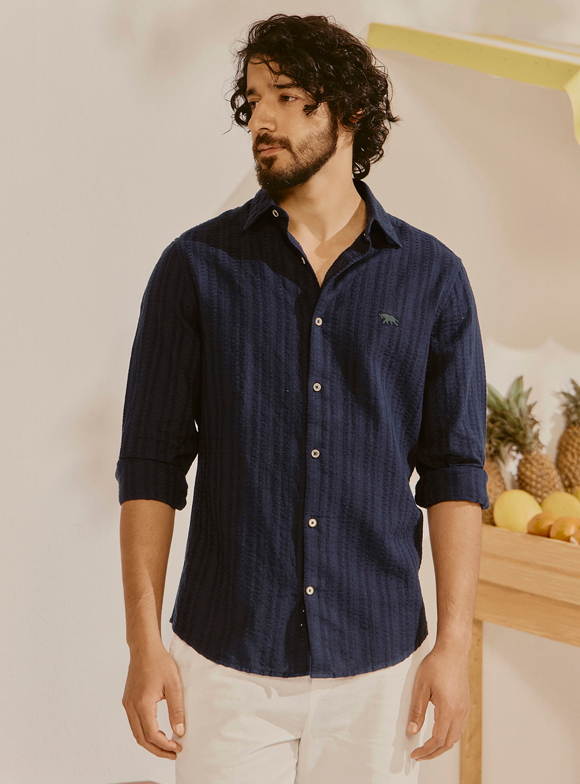 Sorrento Navy Cotton Shirt