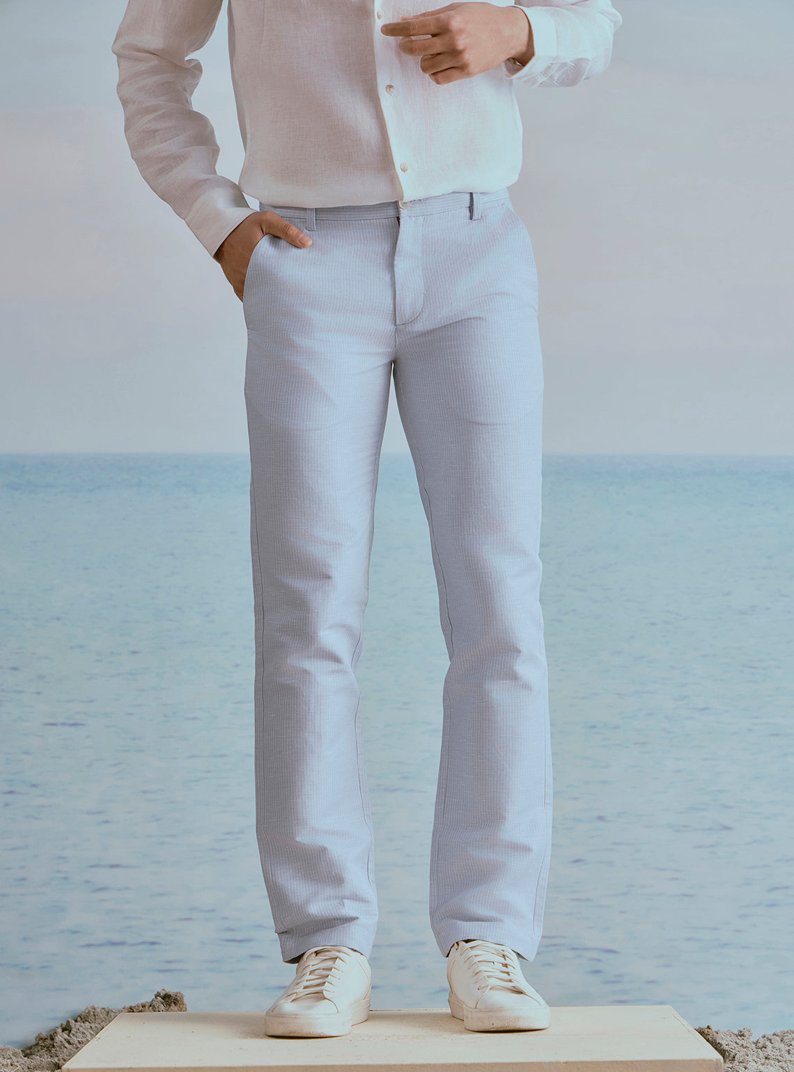 Current Blue Linen Stripe Trousers