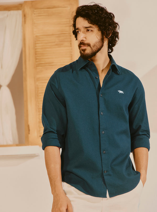 Budva Teal Cotton Dobby Shirt