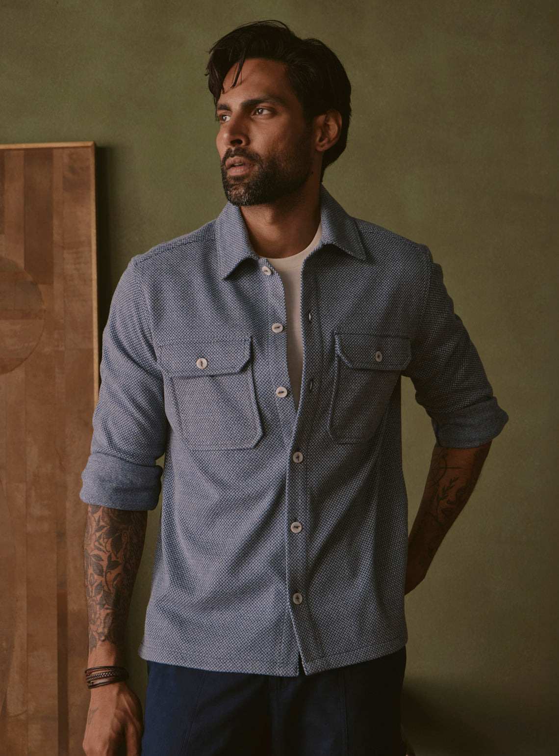Glacier Blue Poly Stretch Fleece Overshirt