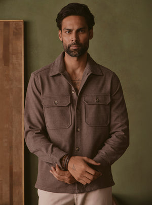 Burnt Brown Poly Stretch Overshirt