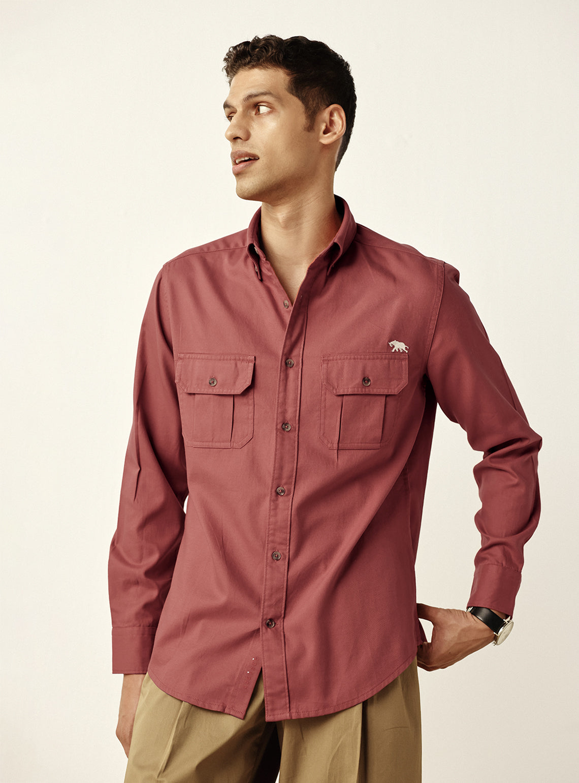 Red Cotton Twill Utility Shirt