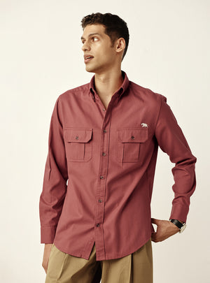 Red Cotton Twill Utility Shirt