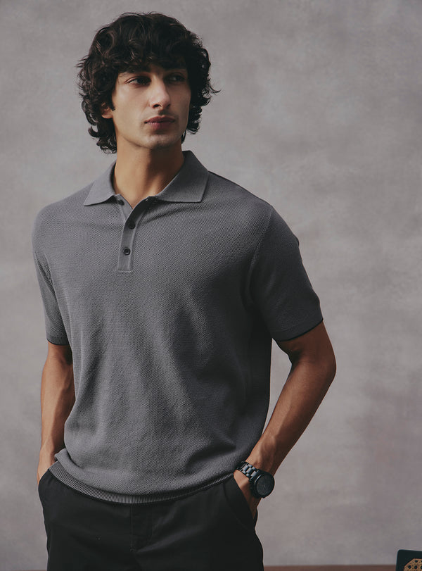 Stone Grey Cotton Polo
