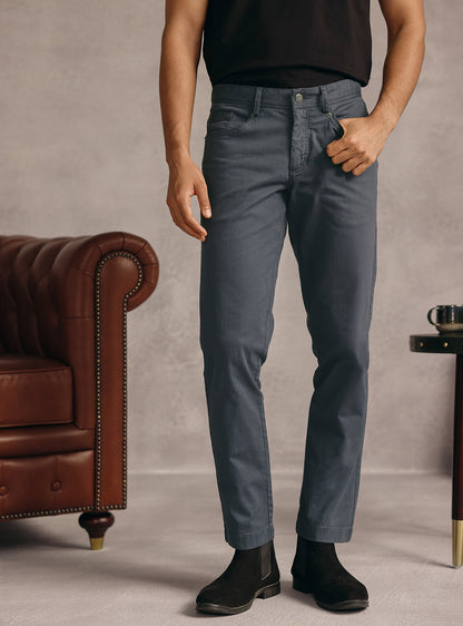 Storm Blue Cotton Blend Overdye Denim Chinos