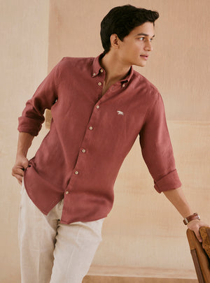 Coral Rust European Linen Shirt