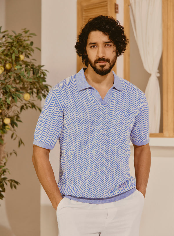 Antalya Blue Cotton Knit Polo