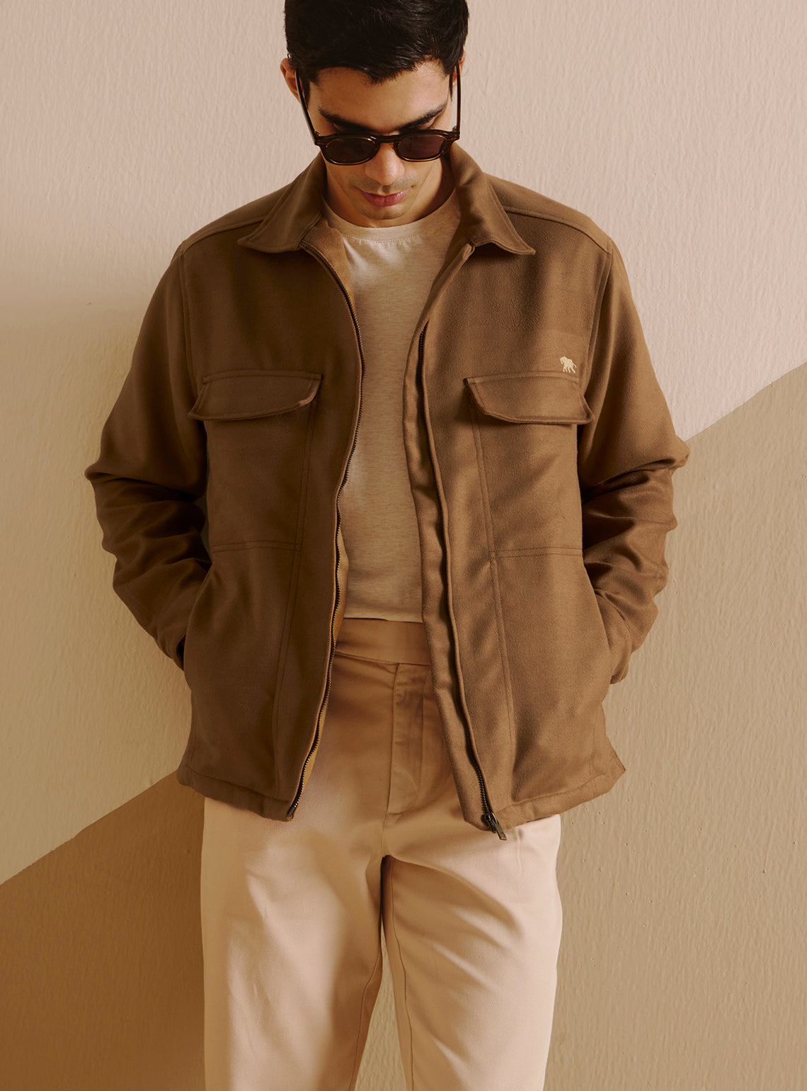 Khaki Tan Poly Suede Jacket
