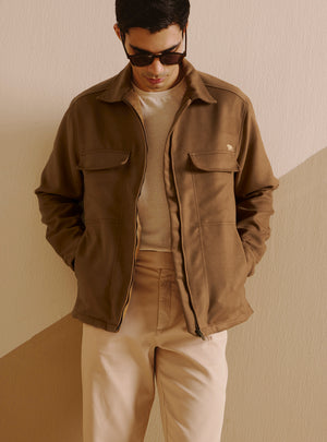 Khaki Tan Poly Rich Suede Jacket