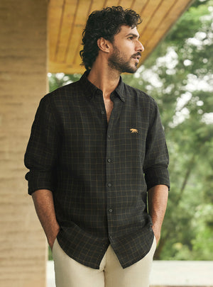 Onyx Gold European Linen Check Shirt