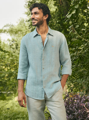 Tide Green European Linen Stripe Shirt