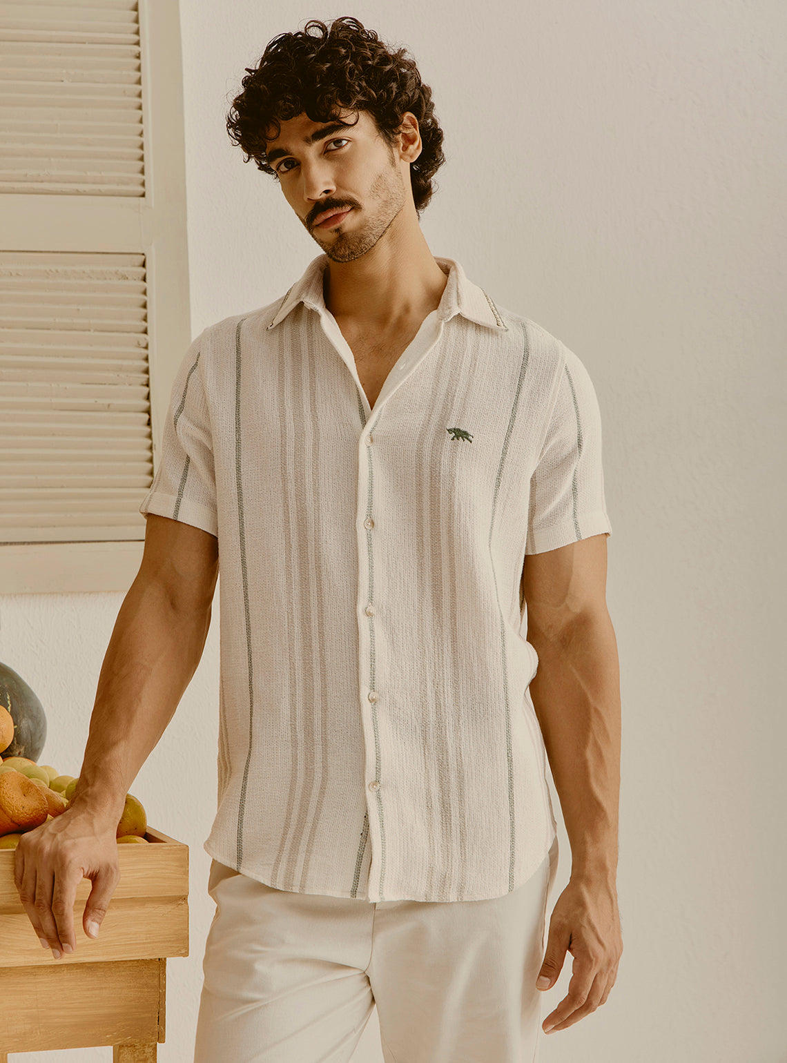Paphos Beige Cotton Stripe Shirt