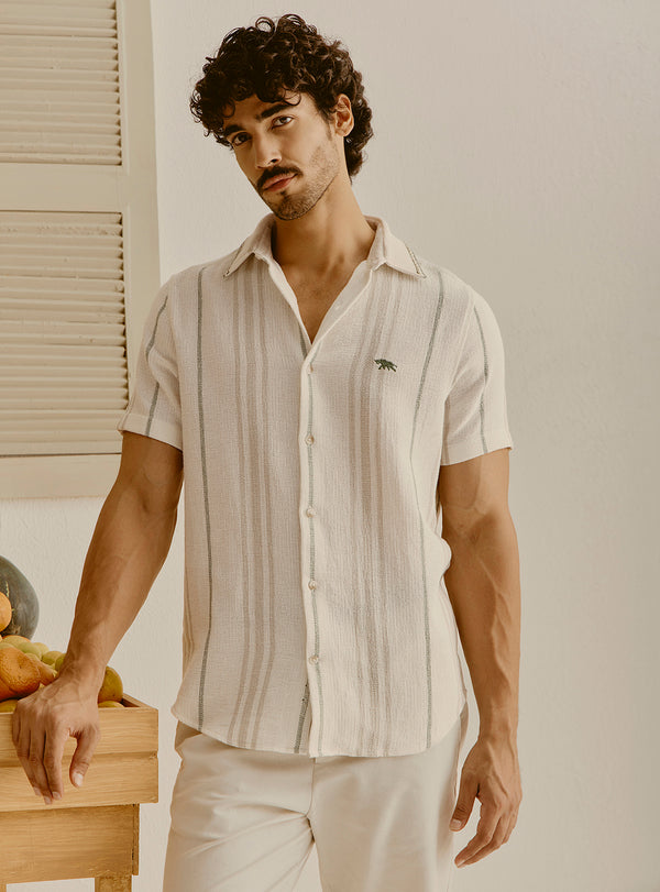 Paphos Beige Cotton Stripe Shirt