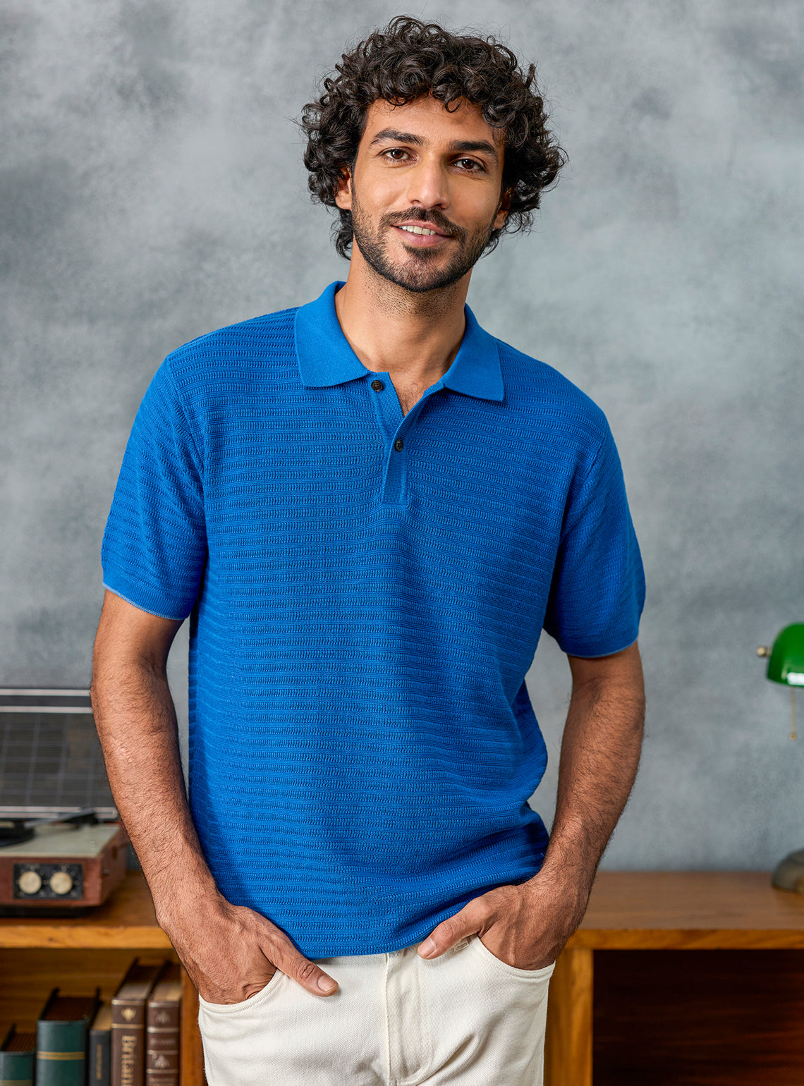 Ace Blue Textured Cotton Polo