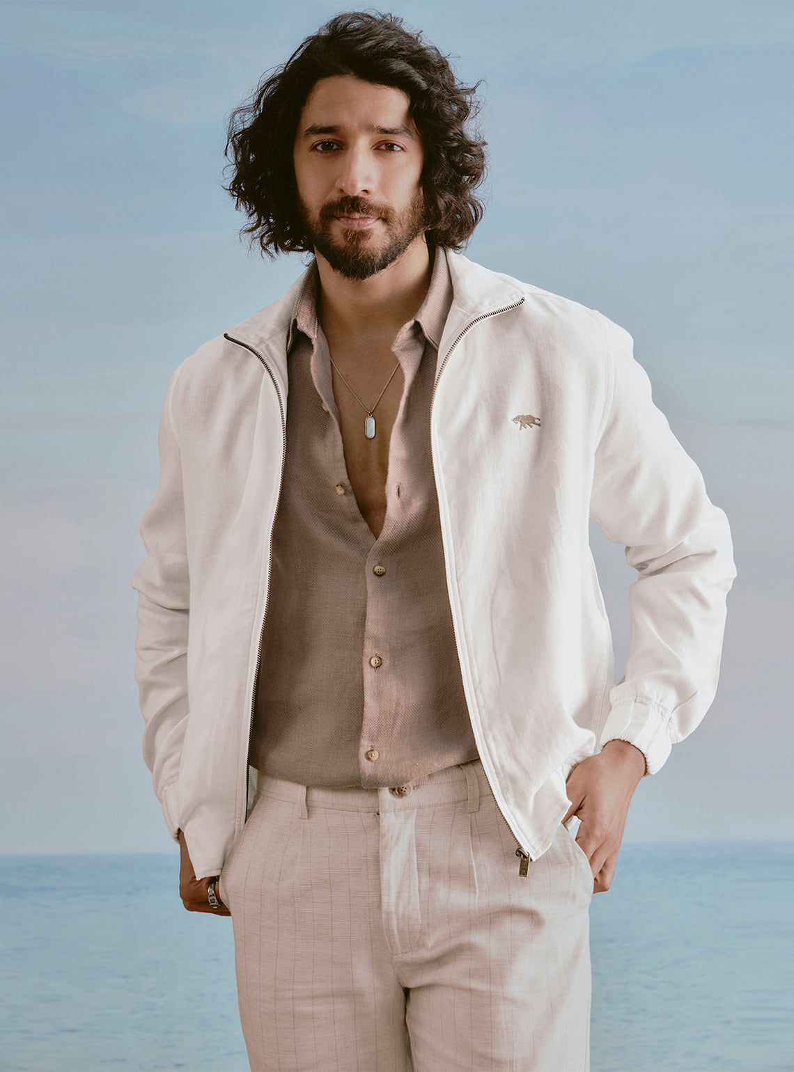 Cloud Off White Linen Bomber