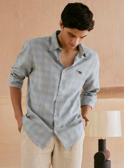 Stardust Grey Check Linen Shirt