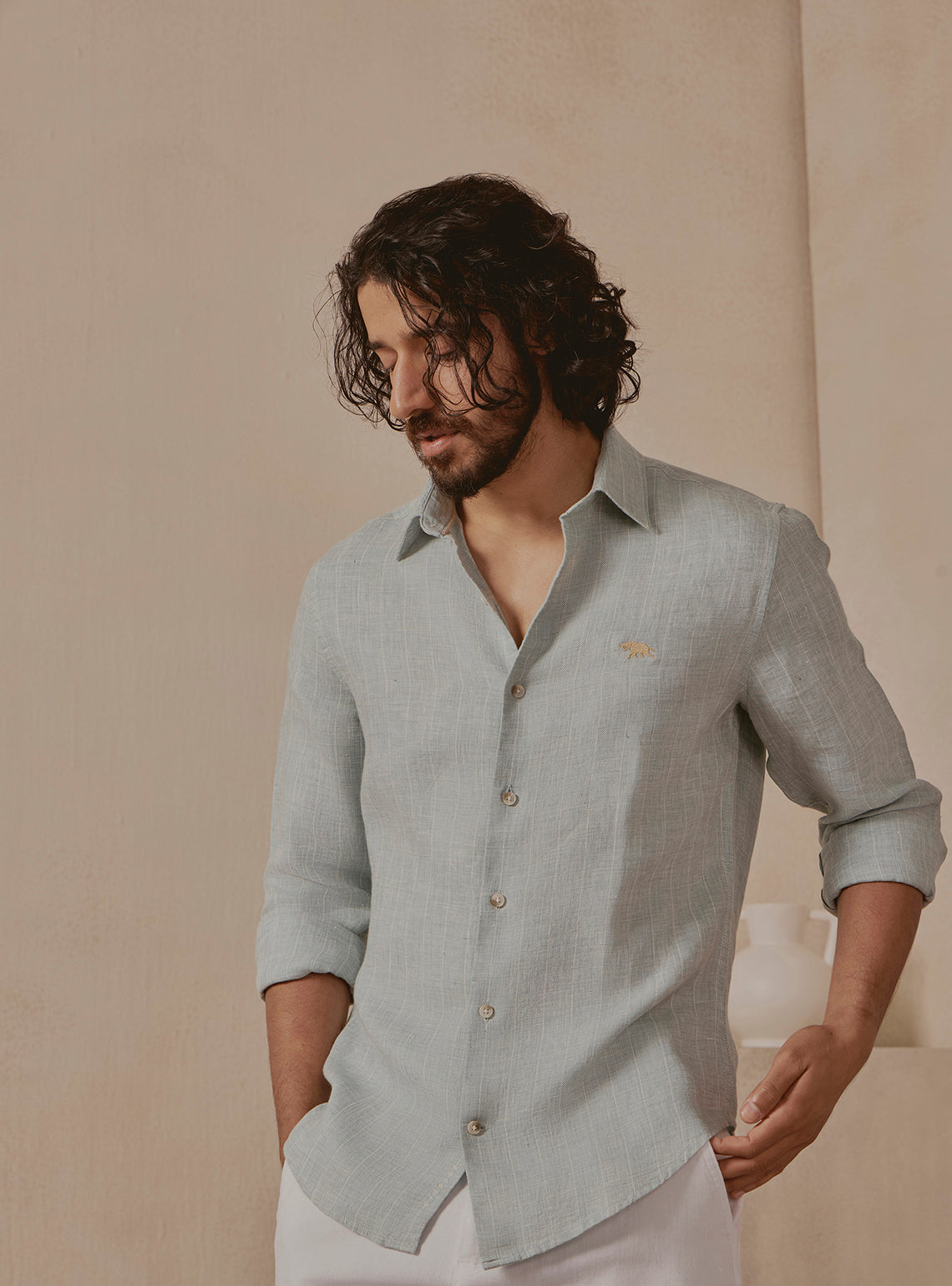 Tide Green Linen Stripe Shirt