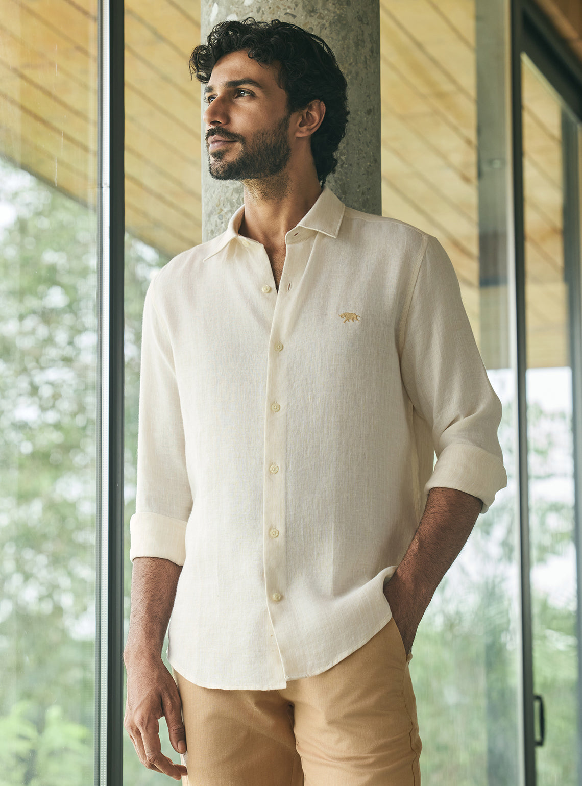 Mesa Beige Stripe Linen Tencel Shirt